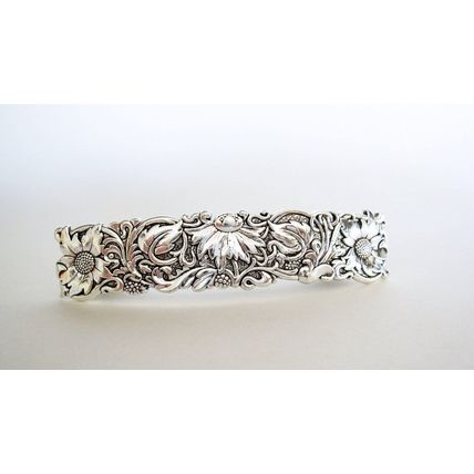 Silver flowers leaves vine metal flower filigree hair clip barrette