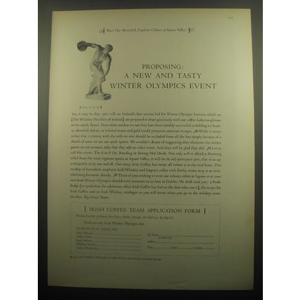 1959 Whiskey Distillers of Ireland Ad - Proposing: A Winter Olympics Event