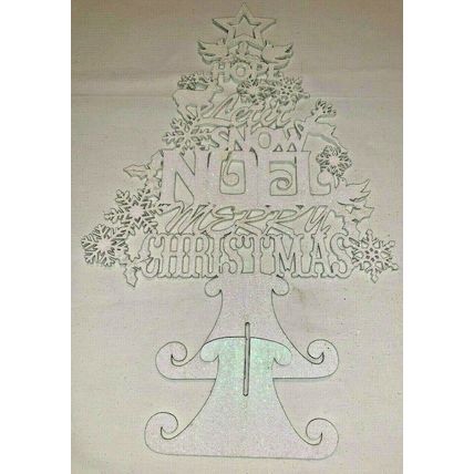 Large 3D Wooden White Glittery Christmas Tree With Greeting For Desk Use