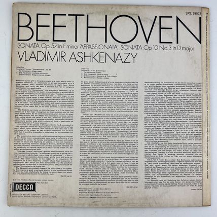 Beethoven Sonata Op.57 In F Minor Appassionata Vinyl LP Album IMPORT SXL-6603