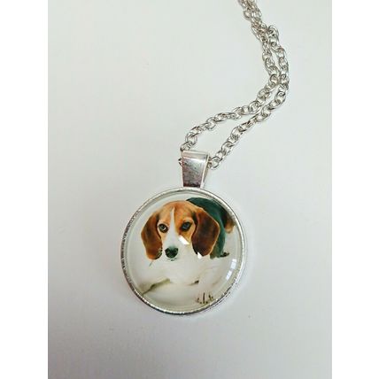 Beautiful Beagle Glass Cabochon Dog Pendant Silver Necklace Gift