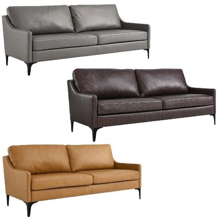 74.5" Wide Mid-Century Sofa Supple Genuine Leather Tan, Gray, Brown Ships FedEx!