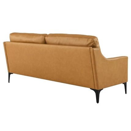 74.5" Wide Mid-Century Sofa Supple Genuine Leather Tan, Gray, Brown Ships FedEx!
