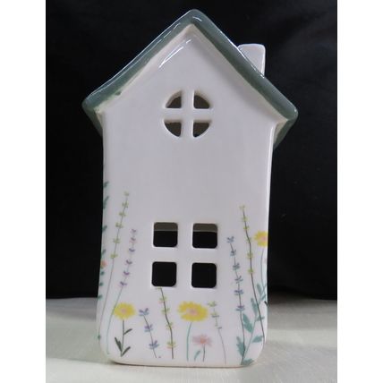 Meadow House Tealight Holder with a Teal Coloured Roof and T-Lite