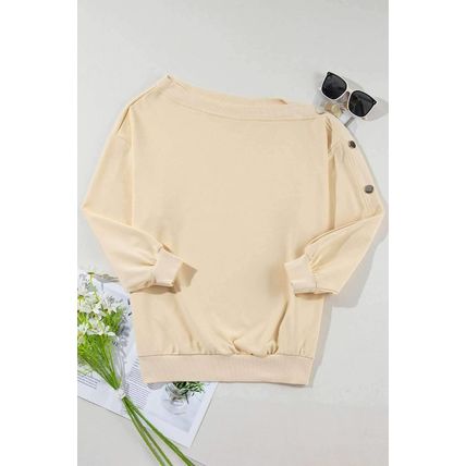 Beige Buttoned Sleeve Dropped Shoulder Sweatshirt