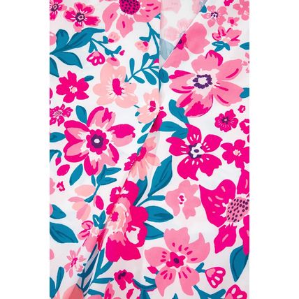 Pink Floral Print Contrast Striped Detail Short Sleeve Blouse