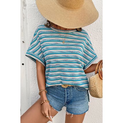 Multicolour Striped Wide Sleeve Loose T Shirt