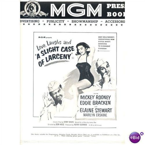 A SLIGHT CASE OF LARCENY Mickey Rooney, Eddie Bracken, Elaine Stewart Press Book
