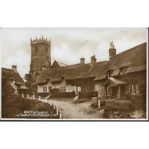 Godshill, Isle of Wight - Church, Old Cottages, real photo postcard by WJ Nigh