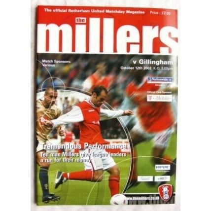 2002 programme Rotherham United v. Gillingham