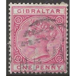 Gibraltar 1887 SG9 1d Rose Wmk Crown CA Good+ Used .