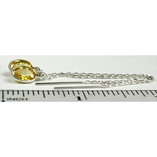 Golden Yellow CZ, 925 Sterling Silver Threader Earrings, SE005