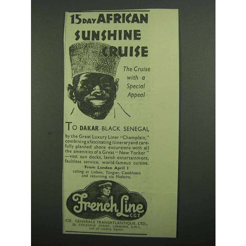 1939 French Line Cruise Ad - African Sunshine Cruise