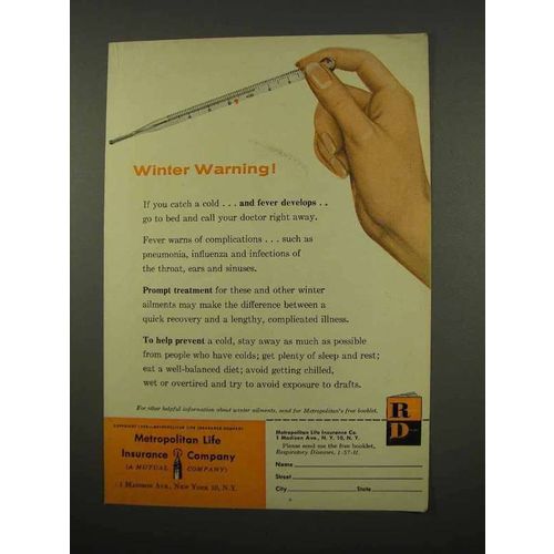 1957 Metropolitan Life Insurance Ad - Winter Warning