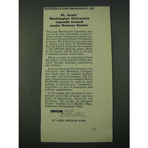 1965 Union Electric Ad - St. Louis' Washington University Expands
