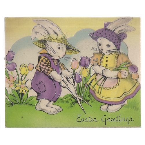 EASTER GREETINGS vintage greetings paper card USED.. #