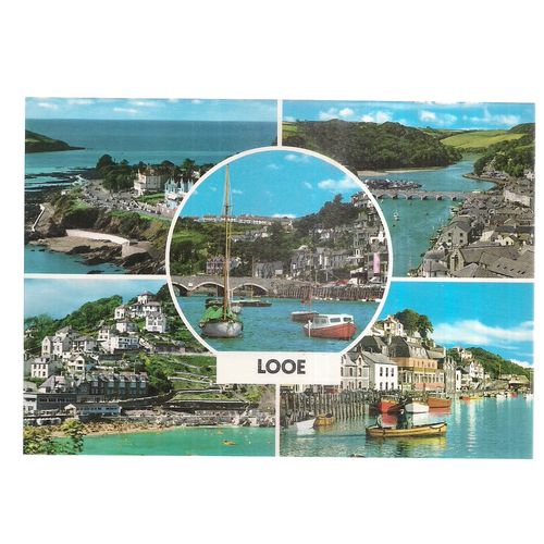 multiview LOOE, CORNWALL unused vintage postcard John Hinde =