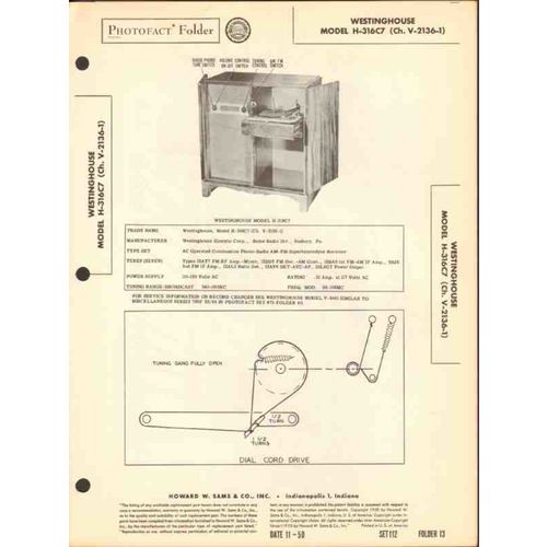 WESTINGHOUSE model H-316C7 AM FM radio phono Sams Photofact Manual