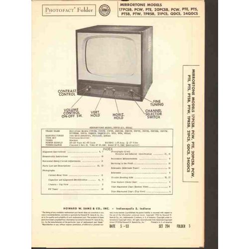 MIRRORTONE model 17Pxx 20Pxx 21Pxx TV television Sams Photofact manual