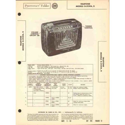 TRUETONE model D3130A D3130B AM radio receiver Sams Photofact manual