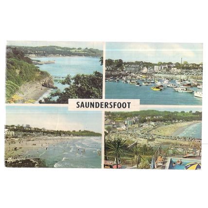 multiview, SAUNDERSFOOT, PEMBROKESHIR, WALES ..used vintage postcard 1970 pm =