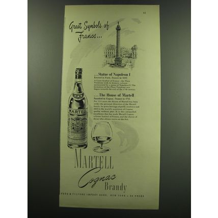 1949 Martell Cognac Ad - Great Symbols of France ..Statue of Napoleon I
