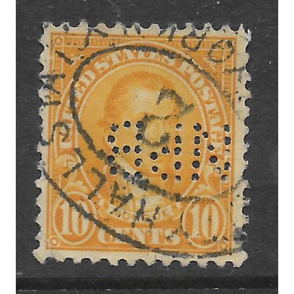 USA 1923 10c ORANGE MONROE PERFIN NPB SG 570 FINE USED#