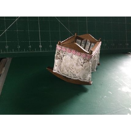 Mahogany Rocking Cradle dressed in Lace1:12th Dolls House Miniature