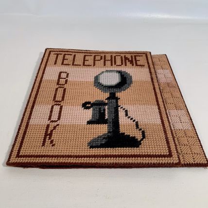 Vintage Retro 1970s Kitsch Needlepoint Telephone Book Cover MCM Granny Core 70's
