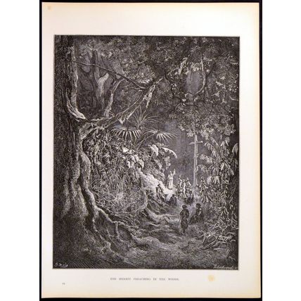 HERMIT PREACHING IN THE WOOD 1885 Gustave Doré - Chateaubriand ANTIQUE ENGRAVING