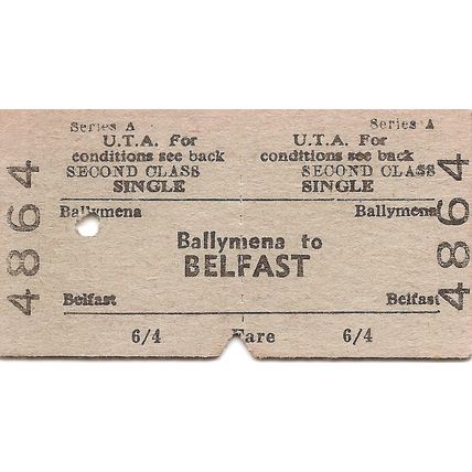 U.T.A. Edmondson Ticket - Ballymena to Belfast