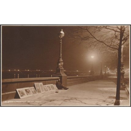 A Pavement Artist at Night, London, c.1910s - Judges RP Postcard