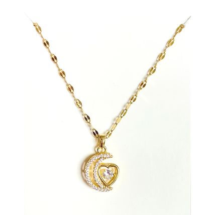 Women's Luxury Necklaces for Every Occasion, Moon Shape, Clear Stone
