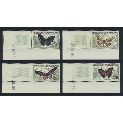 Central African Rep. Butterflies 4v Corners Date 1960 MNH SG#8-11
