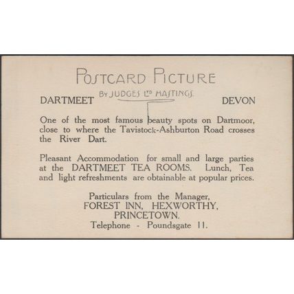 Dartmeet, Devon, 1922 - Judges RP Postcard - Tea Rooms Advertising