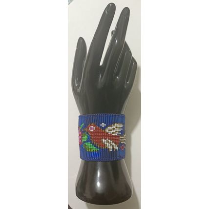 Traditional Huichol Art. Mexico Glass Seed Beads Bracelet. Legendary birds 5