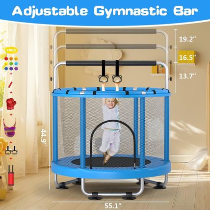 55" Trampoline for Kids with Enclosure, 440Lbs Capacity Indoor & Outdoor Toddler