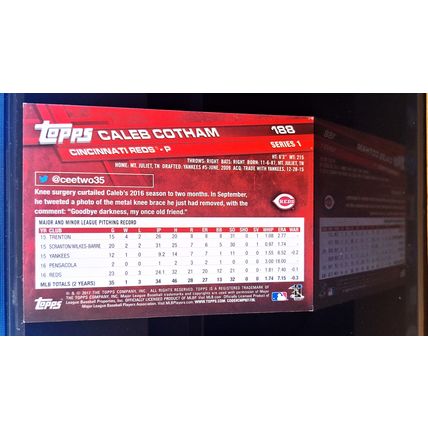 CALEB COTHAM 2017 TOPPS BASEBALL CARD #188