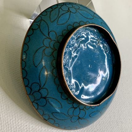 Antique Chinese Metal Cloisonné Saucer Bowl Trinket Dish Longevity Long Life 3.5