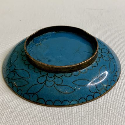 Antique Chinese Metal Cloisonné Saucer Bowl Trinket Dish Longevity Long Life 3.5