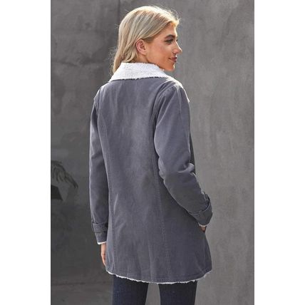 Gray Lapel Collar Button Fleece Jacket