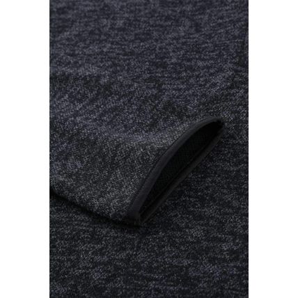 Black Heathered Print Button Snap Neck Pullover Hoodie