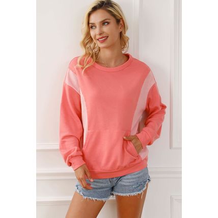 Contrast Patchwork Kangaroo Pocket Sweatshirt