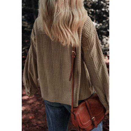 Dark Khaki Textured Chest Pocket Button-up Shacket