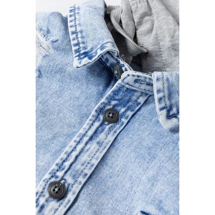 Mist Blue Oversized Contrast Hooded Denim Jacket