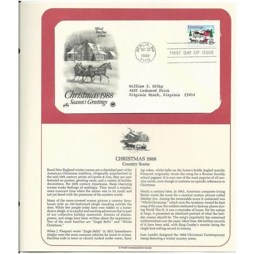 CHRISTMAS 1988 COUNTRY SCENE 'OFFICIAL FIRST DAY of ISSUE ' (1988)