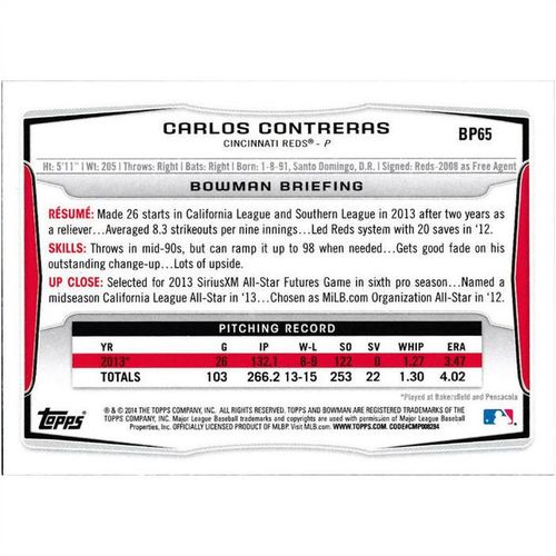 2014 Bowman Prospects - #BP65 - Carlos Contreras