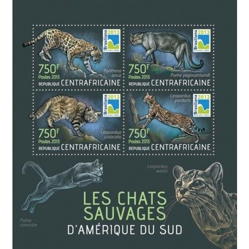 CENTRAL AFRICA 2013 SHEET MNH WILD CATS SOUTH AMERICA CHATS SAUVAGES WILDLIFE 2