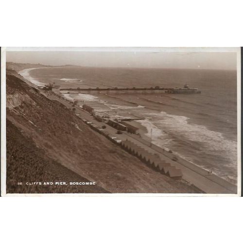 Boscombe, Bournemouth, Dorset - Cliffs & Pier - real photo postcard c.1920s