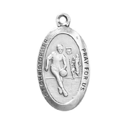 St. Christopher Basketball Medal Necklace with Two Free Prayer Cards.
